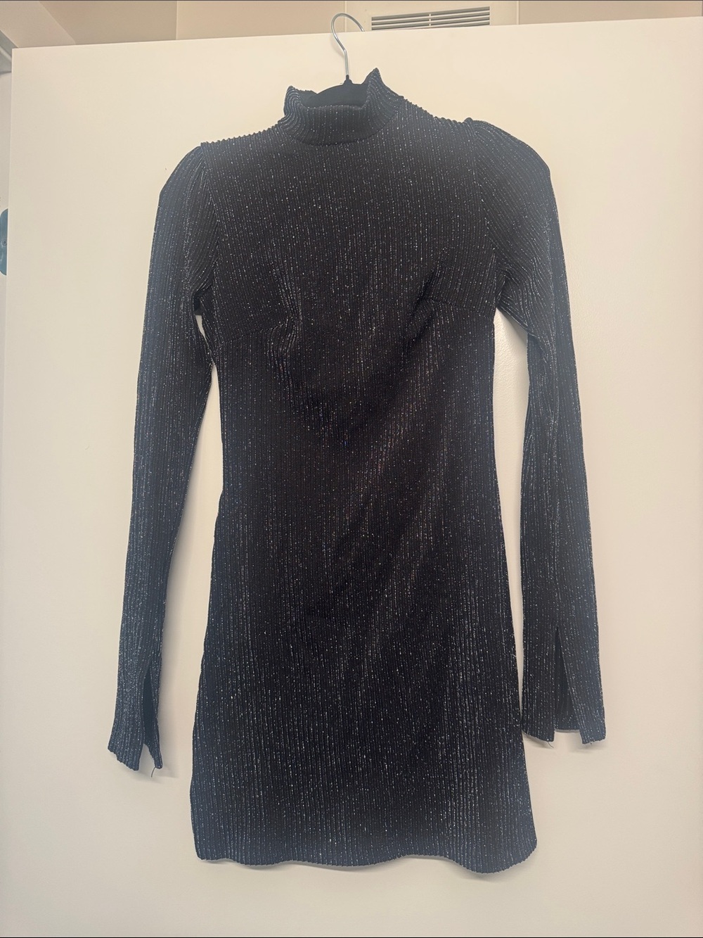 Francesca's Collections Black Metallic Long-Sleeve Turtleneck Mini Dress